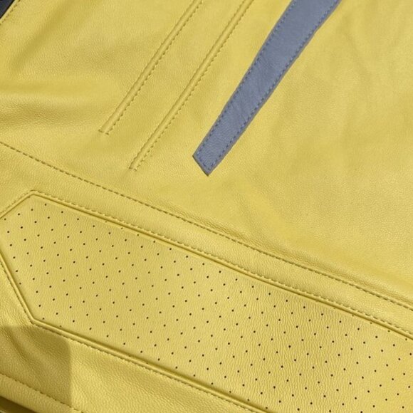 Balenciaga Racer Oversized Distressed Panelled Leather Jacket – Signal Yellow - Picture 7 of 9